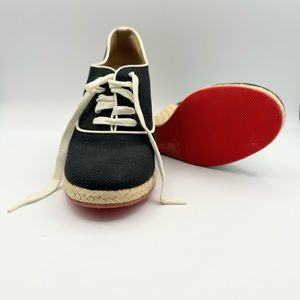 Red Soles! Espadrilles Wedge Shoes Tie Up Black Canvas EUR 39 US 9 Women's